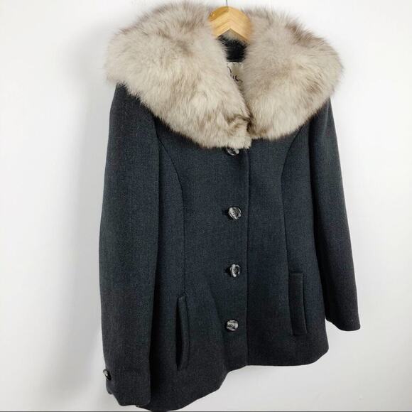 Vintage 1950s Claire Dratch Bethesda Fox Fur Collar Virgin Wool Jacket Coat S - Picture 10 of 16